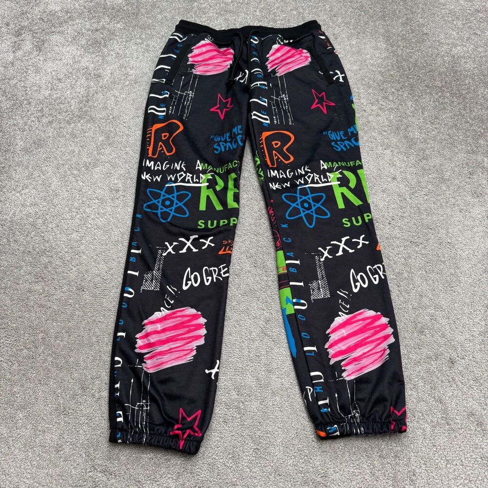 Reason Graffiti Space Print Graphic Jogger Sweatpants Men Small Black Streetwear